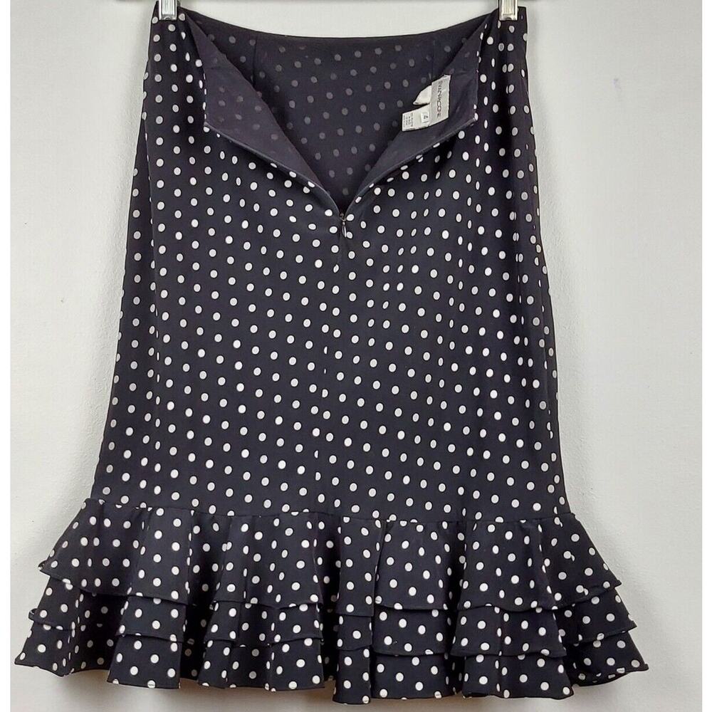 Evan Picón Women's Size 4 Ruffle Knee Length Pencil Skirt Black White Polka Dots - Picture 2 of 10